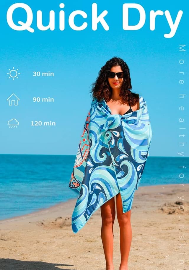 Detalle de Widdonen 2-Pack Microfiber Lightweight Beach Towels (Sand Free, Quick-Dry, Travel-Friendly)