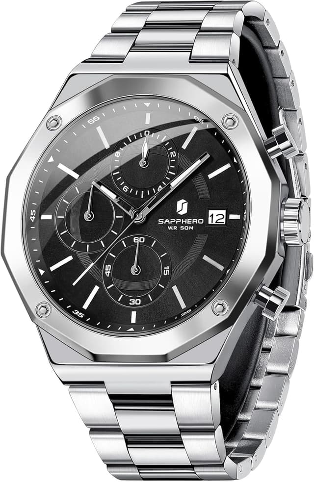 Detalle de BENYAR orologio da uomo analogico al quarzo in acciaio, cinturino Timing, impermeabile e luminoso