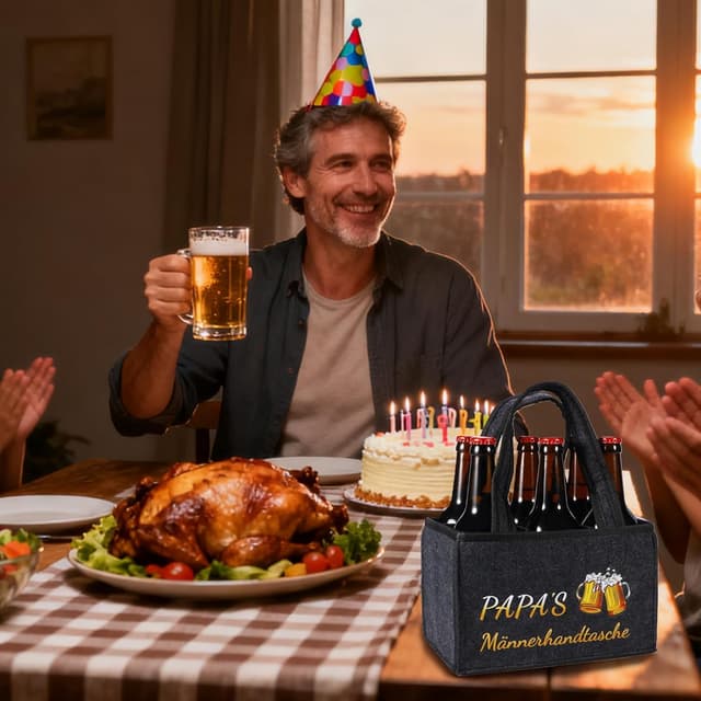 Detalle de KHstylehoo Papa Geschenk: Männerhandtasche Bier mit 6‑Flaschen‑Träger aus Filz