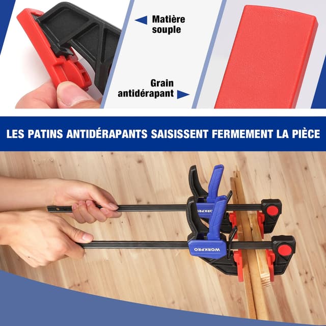 Detalle 2 de WORKPRO lot de 2 serre-joints à une main acier et nylon — ouverture jusqu’à 305 mm