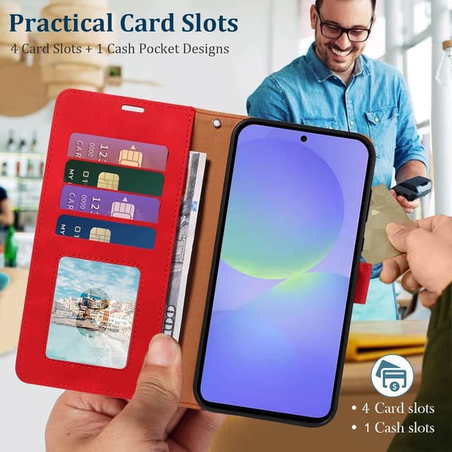 Detalle 2 de GOTOURED for Samsung Galaxy A36 5G Wallet Case with RFID blocking, 4 card slots and kickstand strap folio (Red)