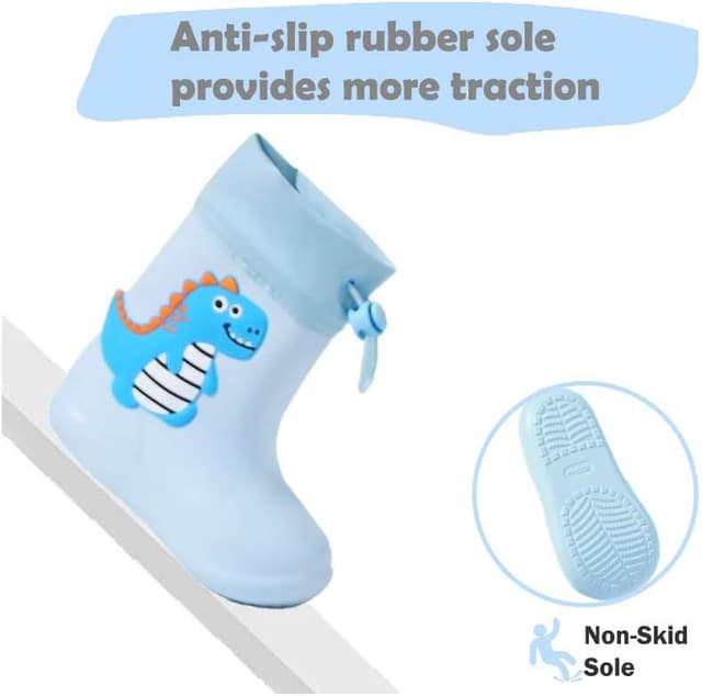 Detalle de Stivali da pioggia in EVA per bambini e bambine (unisex) con suola antiscivolo dinosauro