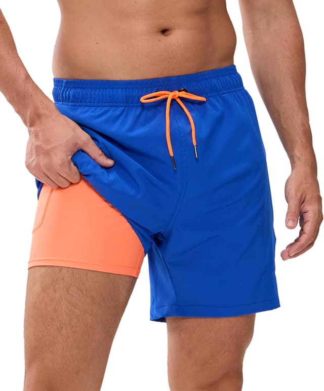 Detalle de Badehose Herren 2-in-1 Schnelltrocknend mit Innenhose und Reißverschlusstaschen