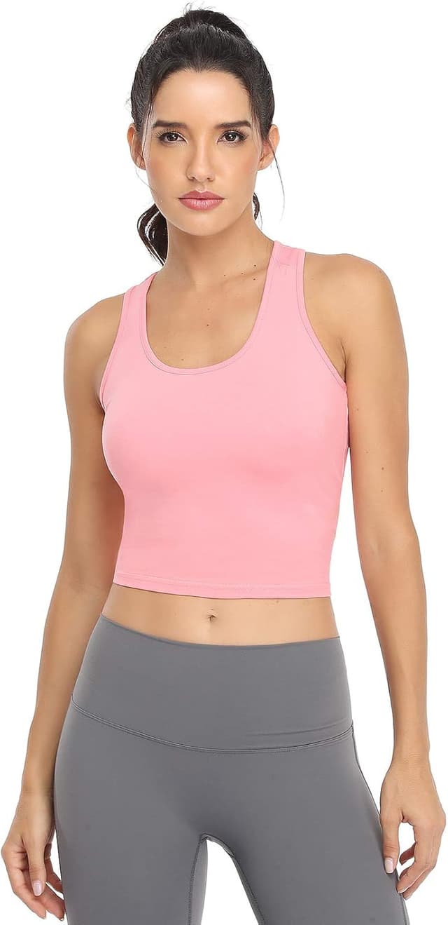 Detalle 2 de Joviren Cotton Workout Crop Tank Top for Women (Racerback) — 4 Pack
