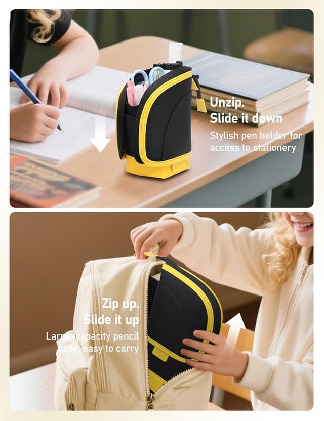 Detalle de GAOCHY 2 in 1 standing pencil case with telescopic pen holder (Black)