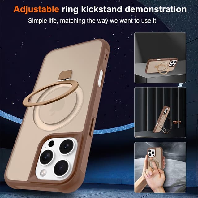 Detalle de CHAOFEnG Magnetic Case for iPhone 16 Pro with Built-In Ring Stand (Desert Gold)