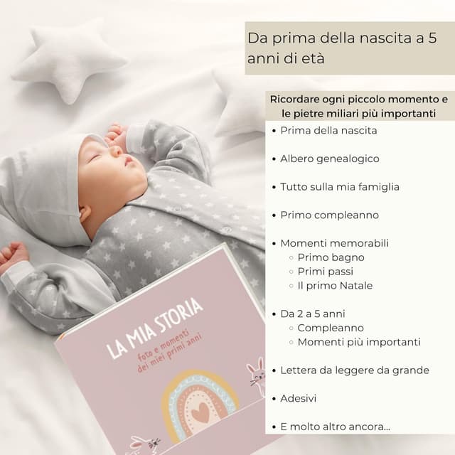 Detalle de HuBorns Album Nascita Neonato (bambina e bambino) da incollare foto e scritte, con +50 pagine e adesivi