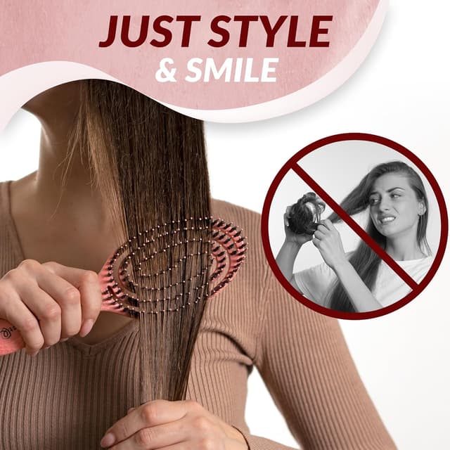 Detalle 2 de Bio Haarbürste mit Wildschweinborsten (Coral) – Entwirrbürste ohne Ziepen mit Spirale