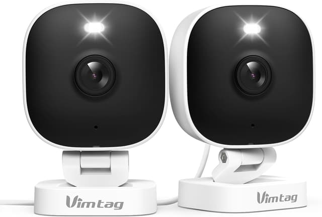 Detalle de VIMTAG 2.5K Outdoor/Indoor Security Cameras (2-Pack) with Light/Siren, 2-Way Audio, and Color Night Vision