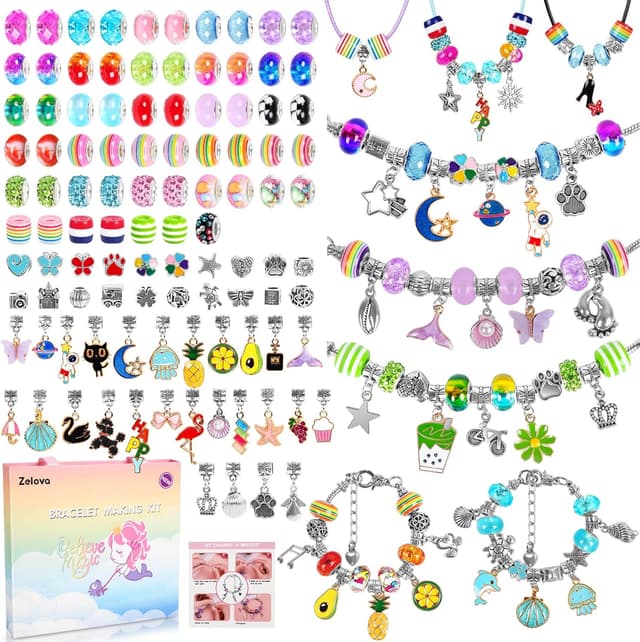 Detalle de Zelova Schmuckbastelsets (150-teilig) für Kinder ab 5 Jahren – Armbänder & Ketten zum Selbermachen