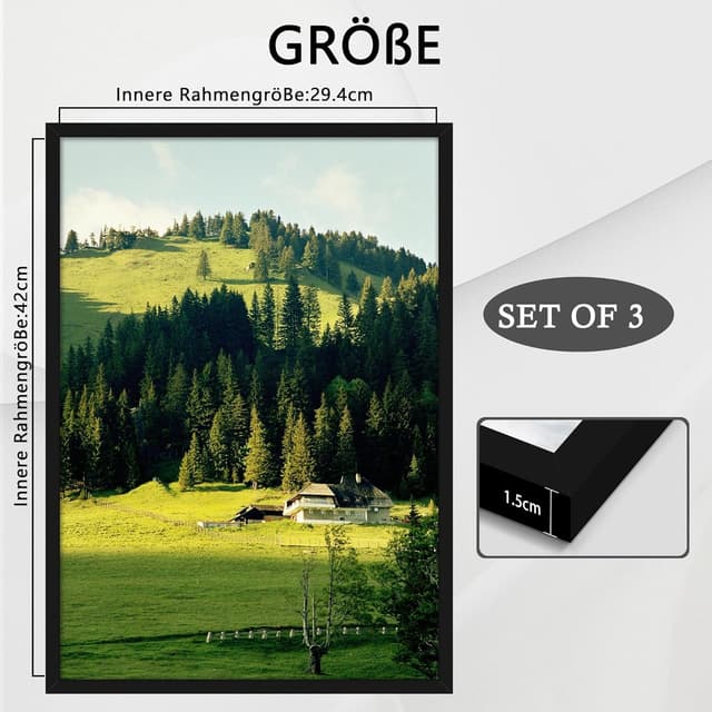 Detalle 2 de QPQIYIY Bilderrahmen A3 Set 3 Schwarz
