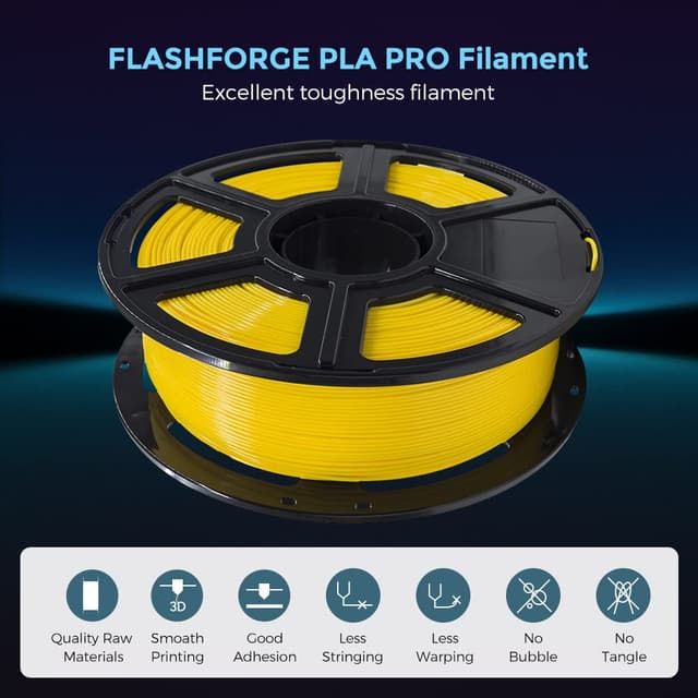 Thumbnail 1 de FLASHFORGE Filament PLA Pro 1,75 mm jaune – bobine 1 kg, précision dimensionnelle +/- 0,02 mm pour imprimantes FDM