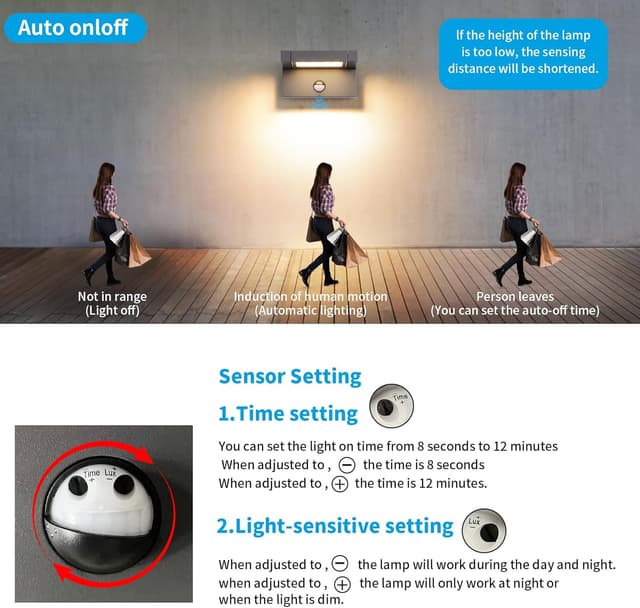 Detalle de Lampada da esterno con sensore di movimento IP65 bianco caldo 3000K, pannello orientabile 350° (grigio scuro)