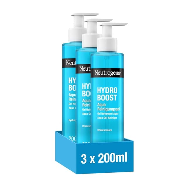 Detalle de Neutrogena Hydro Boost Aqua Reinigungsgel Sparset (3 x 200 ml) mit Hyaluronsäure & Glycerin