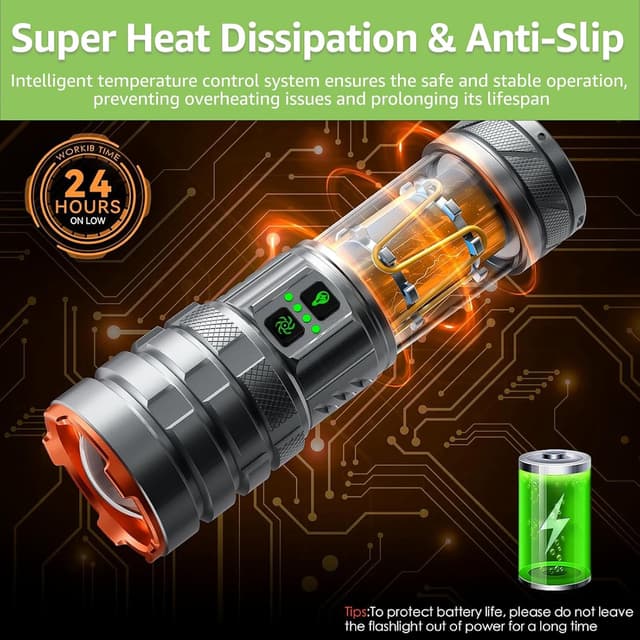 Detalle 2 de Sogdeco rechargeable LED torch with zoom, 11 modes and camping light (up to 1,000,000 lumens)