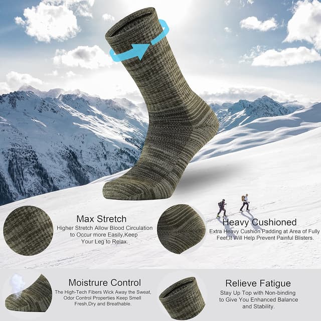 Detalle de Ortis Men’s Extra-Fine Merino Wool Cushioned Crew Socks for Hiking