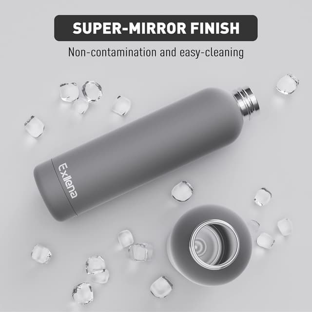 Detalle de Exllena 1L Insulated Water Bottle with Clip (Grey) – Double-Wall Vacuum for Cold up to 24 Hours