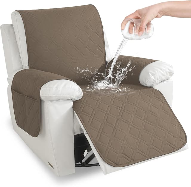 Detalle de YSTELLAA copripoltrona relax reclinabile impermeabile grande 1 posto con braccioli rimovibili, caffè chiaro