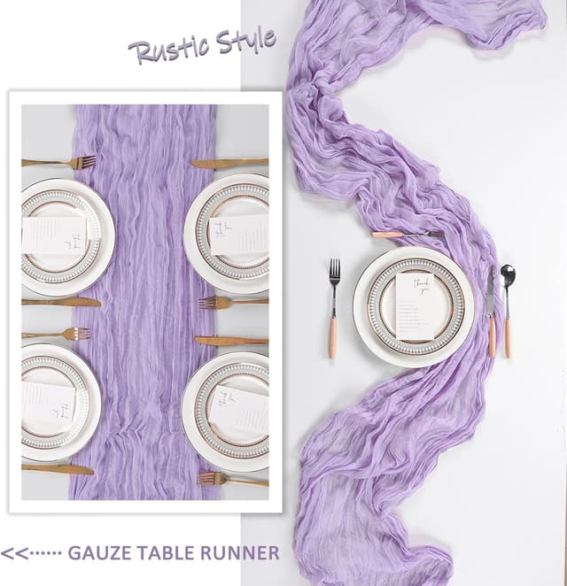 Detalle 2 de 6-Pack Lilac Purple Cheesecloth Table Runner (10Ft, 35x120 in) for Easter, Spring, and Boho Decor