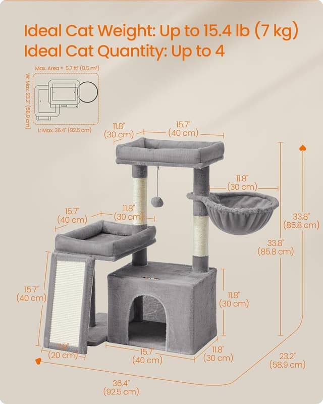 Thumbnail 5 de Feandrea Cat Tree Tower Condo for Small and Medium Cats