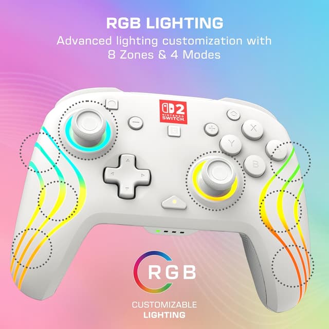 Detalle 2 de Turtle Beach Afterglow Bianco Controller wireless RGB per Nintendo Switch 2 con levette TMR e pulsante C GameChat