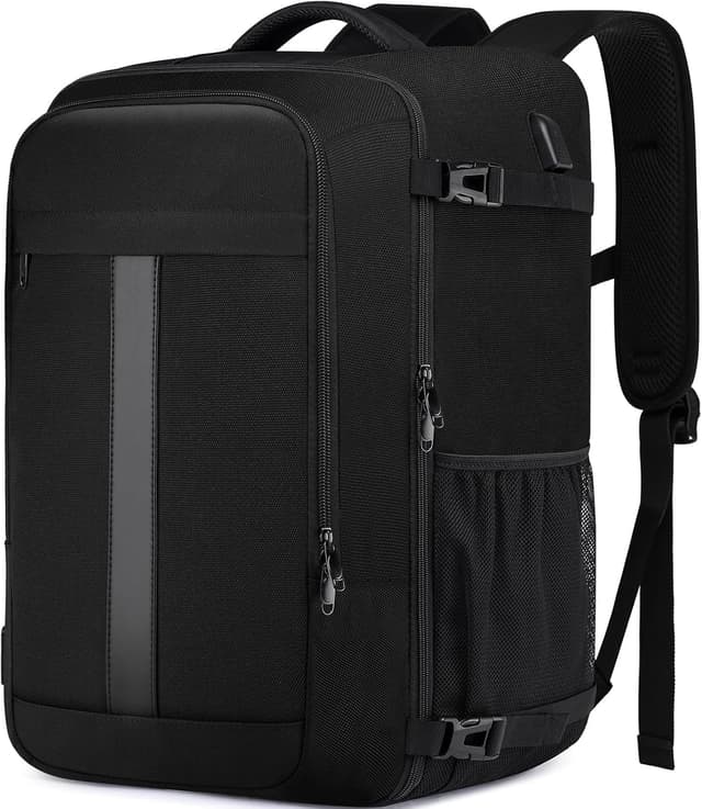 Detalle de Cabin Bag 55x35x25cm (48L) Travel Backpack with USB Charging Port and Laptop Compartment – Cabin carry-on approved, Black
