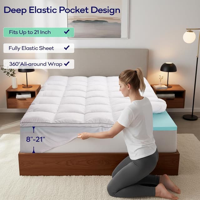 Detalle 2 de OLANLY Dual-Layer 4 Inch Queen Memory Foam Mattress Topper with Cooling Pillow Top & Gel Foam