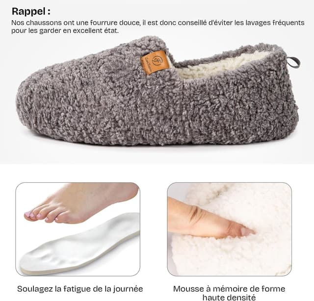 Detalle 2 de EverFoams Chaussons femme chauds en mousse à mémoire et suède/“fausse laine” synthétique, antidérapants