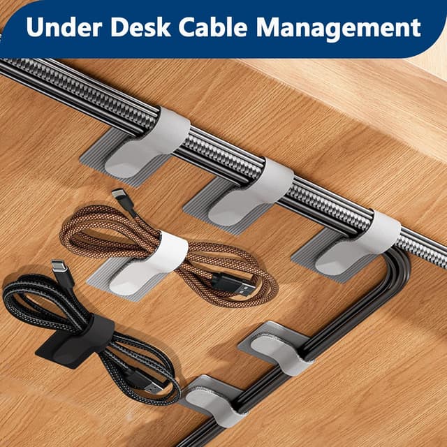 Detalle 2 de Abnii 50 PCS Under Desk Cable Management Clips & Hook-and-Loop Ties (White, Small)