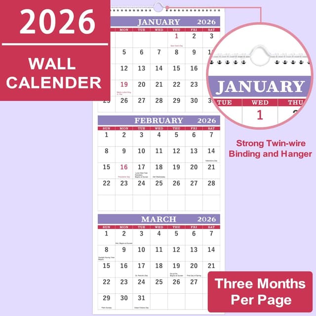 Thumbnail 4 de 2026 3-Month Wall Calendar ⏳