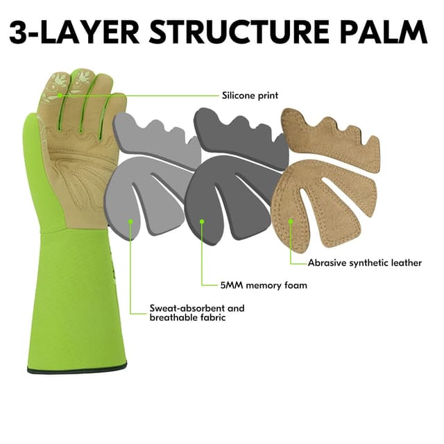 Detalle de Vgo... Women’s Long-Sleeve Gardening Gloves (Thorn-Proof Gauntlet) with Leather-Style Palm