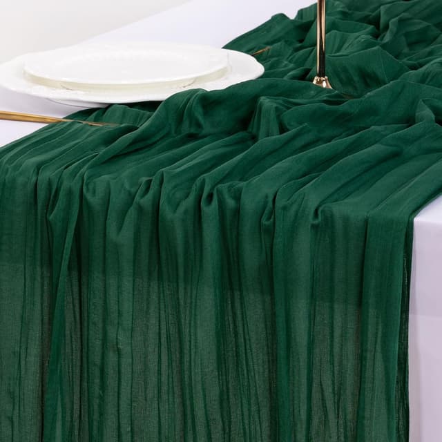 Thumbnail 5 de Socomi Emerald Green Cheesecloth Table Runner 120in 🏷