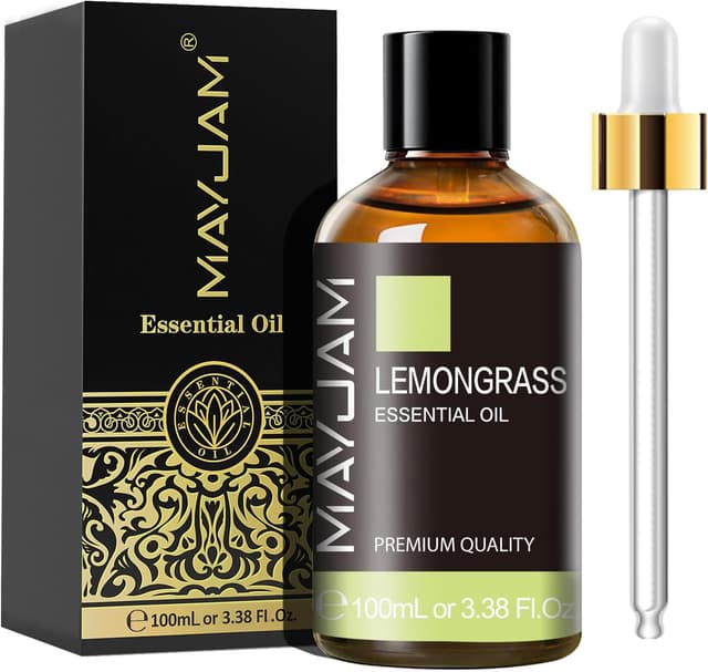 Detalle de MAYJAM Zitronengras ätherisches Öl 100 ml – Lemongrassöl für Diffusor & Luftbefeuchter, mit Glas-Tropfer