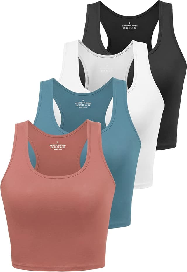 Thumbnail 6 de Joviren Cotton Workout Crop Tank Top (Racerback) – 4-Pack for Women