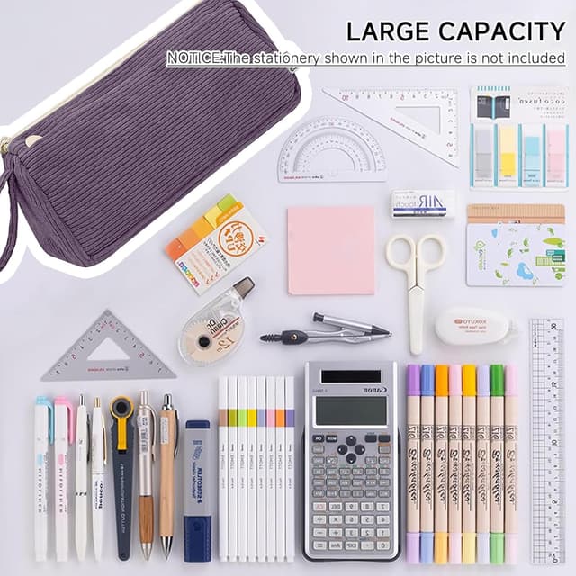 Detalle de Boziee Cord-Stoff Federmäppchen Mäppchen mit Doppelreißverschluss (lila) – große Kapazität