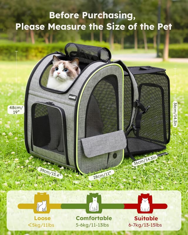 Detalle 2 de pecute Cat Carrier Dog Backpack Expandable 68cm