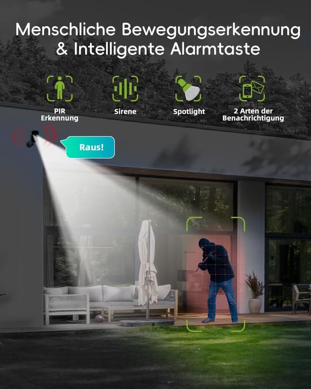 Detalle de TIEJUS 2K Solar-Überwachungskamera außen (Akku, 5G/2,4-GHz WLAN, IP66, Nachtsicht in Farbe)