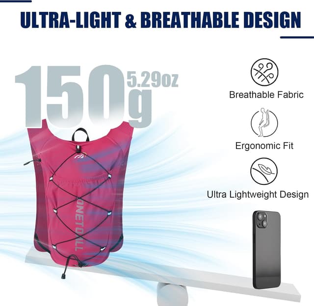 Detalle 2 de ONETOALL 6L Reflective Running Vest with 2L Hydration Bladder and 500ml Bottle