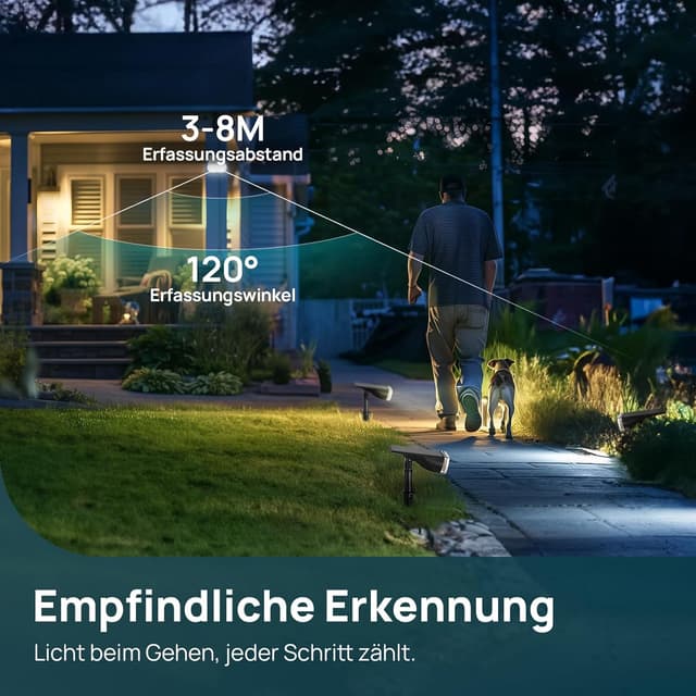 Detalle de Linkind StarRay Solar-Gartenleuchte mit Bewegungsmelder (6500K, IP67, 2er-Set) – 1.000 lm Solarlampe für außen