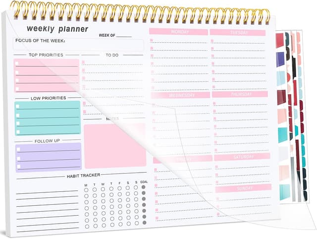 Detalle de Thboxes Weekly Planner To Do List Pad (Undated) – Pink B5 notepad with tear-off sheets and sticker sheets