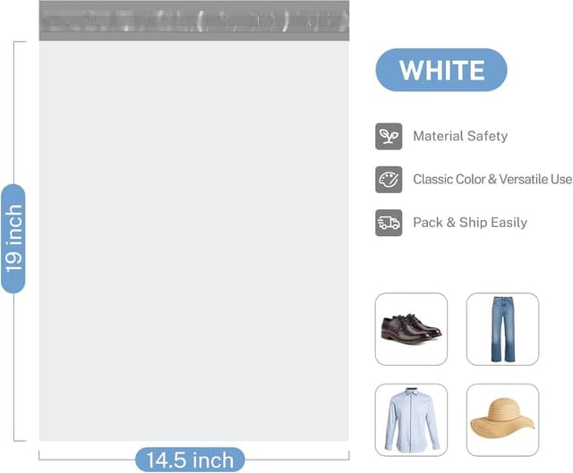 Detalle de Switory 500 Pack Waterproof Poly Mailers, White 14.5 x 19 Inch Postage Bags