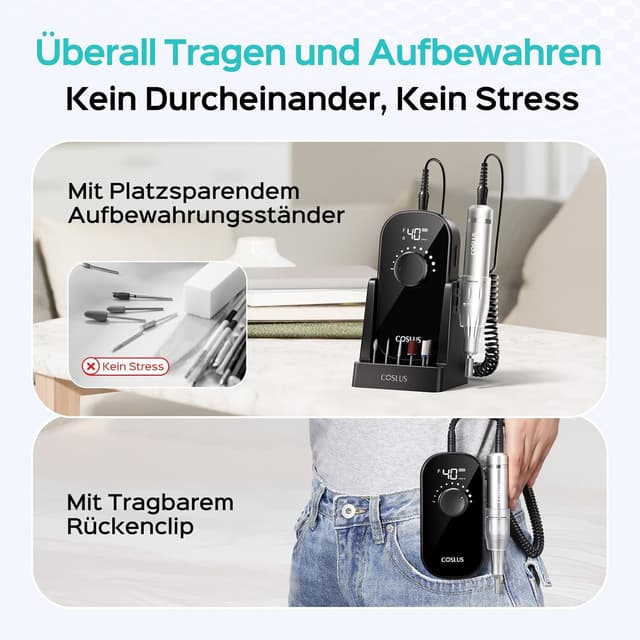 Detalle de COSLUS E51 elektrische Nagelfräser 40.000 U/min