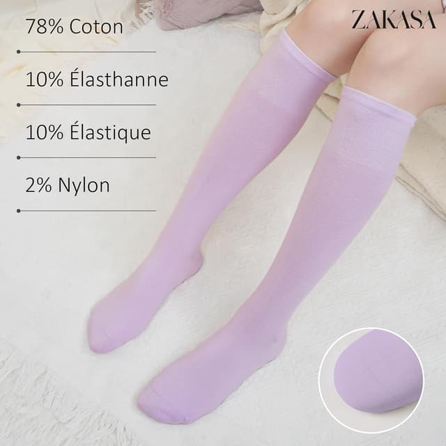 Detalle de ZAKASA chaussettes hautes coton peigné sans couture (4 paires), montantes jusqu’au genou