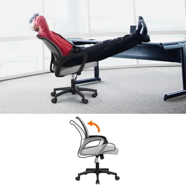 Detalle 2 de Yaheetech Sedia da Scrivania Ergonomica Reclinabile in Rete Traspirante con Braccioli e Rotelle, Altezza Regolabile (Portata 136 kg) Grigio