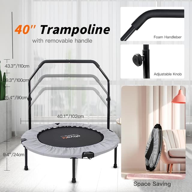 Detalle 2 de ATIVAFIT faltbares Trampolin (102 cm) mit verstellbarem Schaumstoffgriff für Indoor-Training