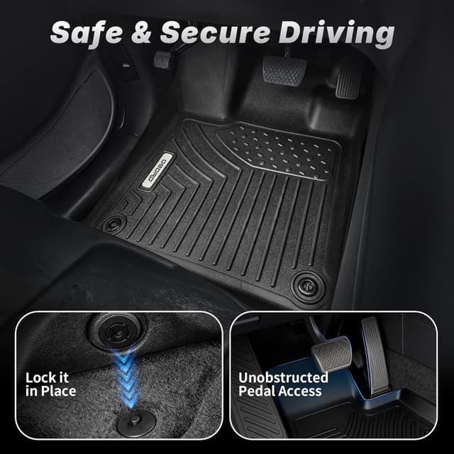 Detalle 2 de OEDRO TPE Floor Mats for Toyota Tacoma Double Cab (2005-2015) — All-Weather Custom Fit, Front & Rear 3-Piece Set, Black