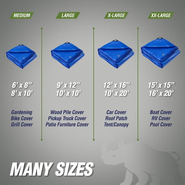 Thumbnail 6 de RUGGED RHINO Heavy Duty Waterproof Tarp (10x10 ft, 5 Mil, Blue) with Reinforced Grommets & Corners