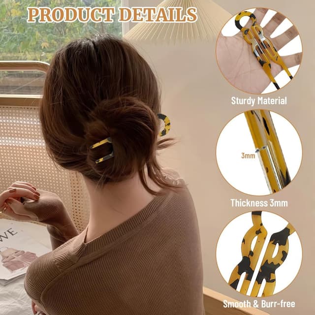 Detalle de Set Aucuu da 6 forcine per capelli (metallo e tartaruga) per chignon, updo e twist