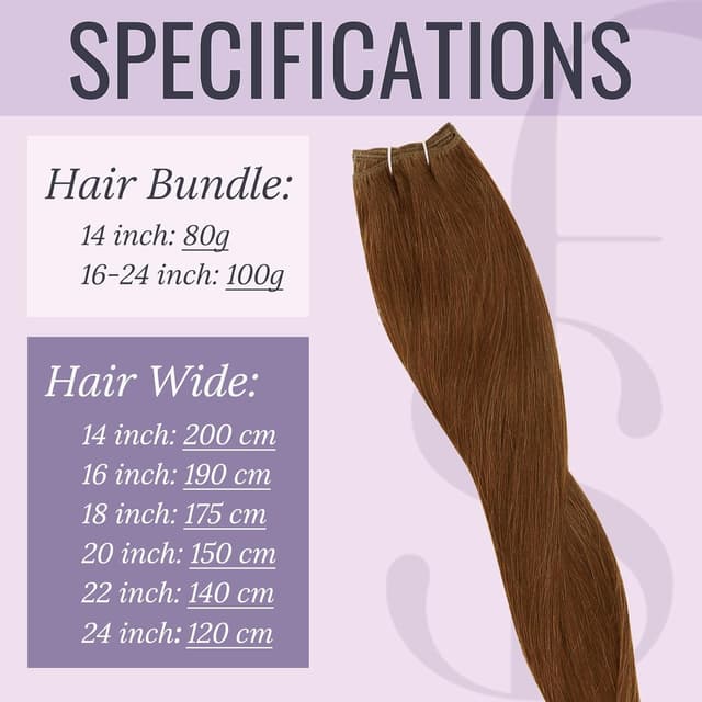 Detalle de Fshine Tissage Cheveux Naturel Auburn Cuivré Rousse 100G (50 cm) en Remy Human Hair