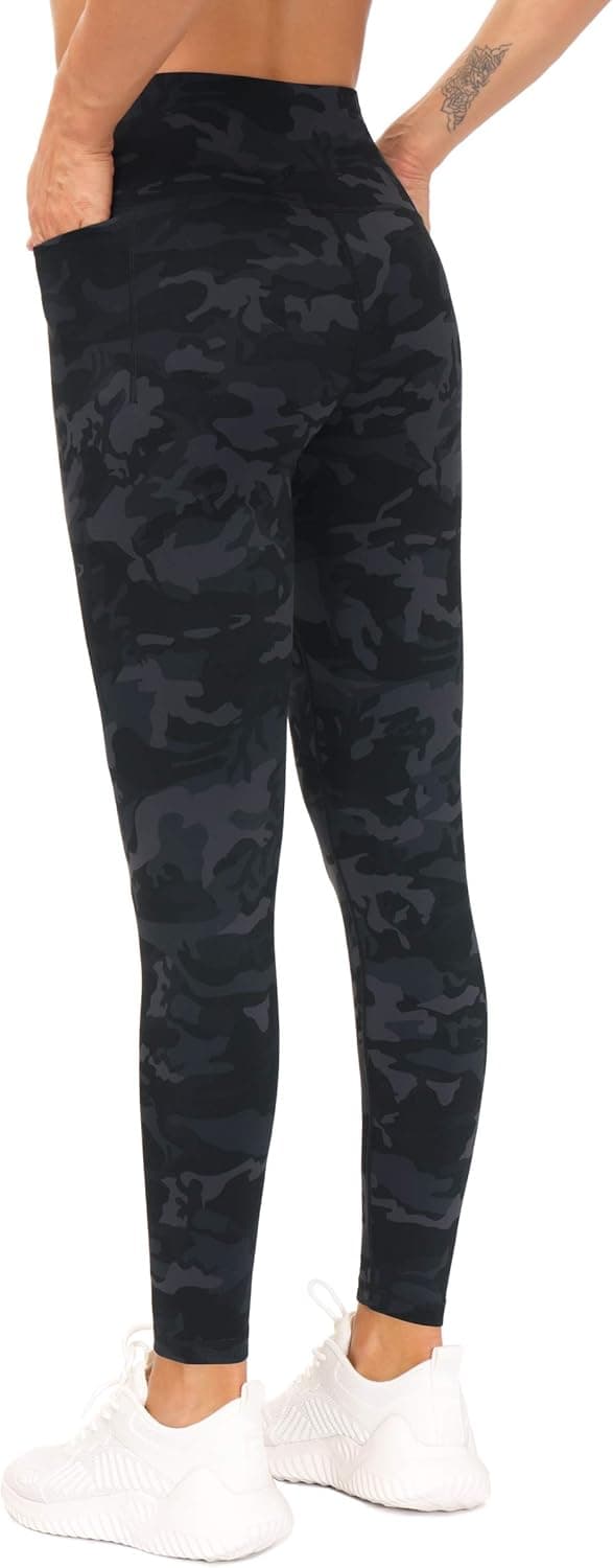 Detalle de THE GYM PEOPLE Leggings da allenamento con tasche, vita alta per yoga, fitness e corsa